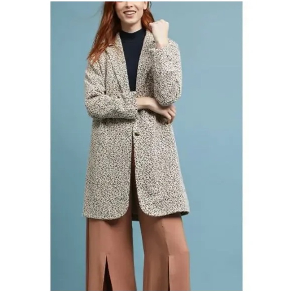 Anthropologie Cartonnier Rowan Leopard Print Long Blazer Jacket Coat Size L